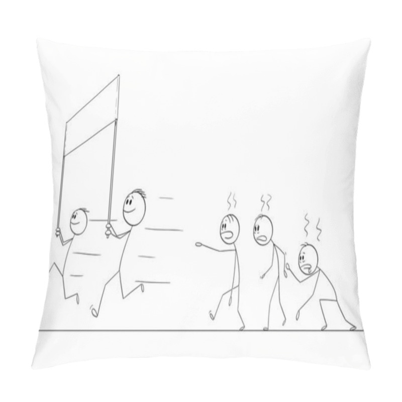 Personality  Competitors Are Trying To Get To The Finish Line, Vector Cartoon Stick Figure Or Character Illustration. Pillow Covers