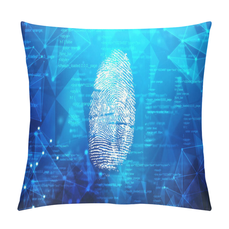 Personality  Fingerprint Scanning Identification System. Biometric Authorization And Business Security Concept, Fingerprint Scanning On Digital Screen. Cyber Security Concept. Pillow Covers