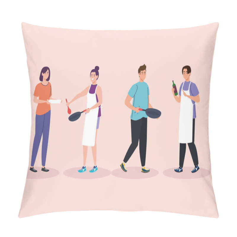 Personality  Group Of Young People Cooking Pillow Covers