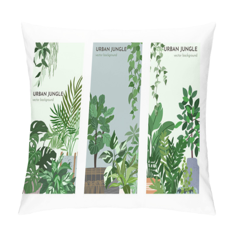 Personality  Set Of Three Card Templates With Indoor Plants Pillow Covers