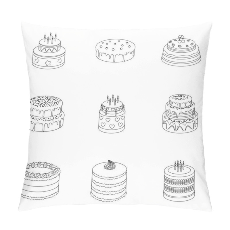 Personality  Cakes For The Holidays. A Set Of Different Sweets. Beautifully Decorated Cakes And Muffins.Cakes Icon In Set Collection On Outline Style Vector Symbol Stock Illustration. Pillow Covers