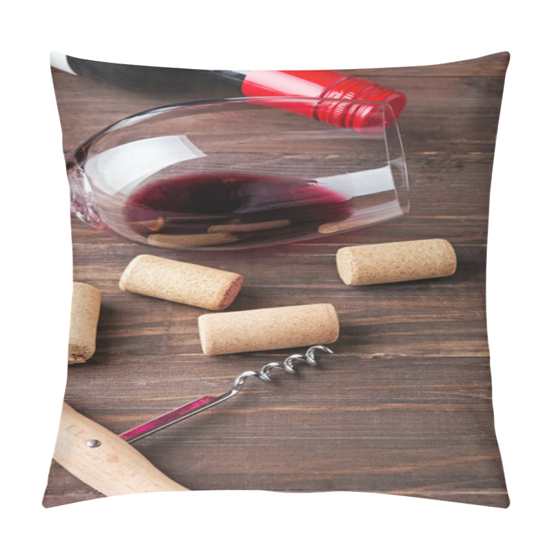 Personality  Wine Corks, Corkscrew And Glass With A Red Wine  Pillow Covers