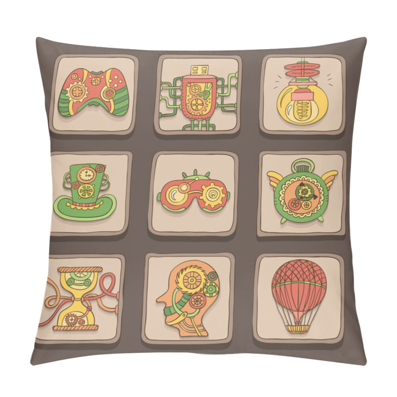 Personality  Doodle Icons. Steampunk Theme Pillow Covers