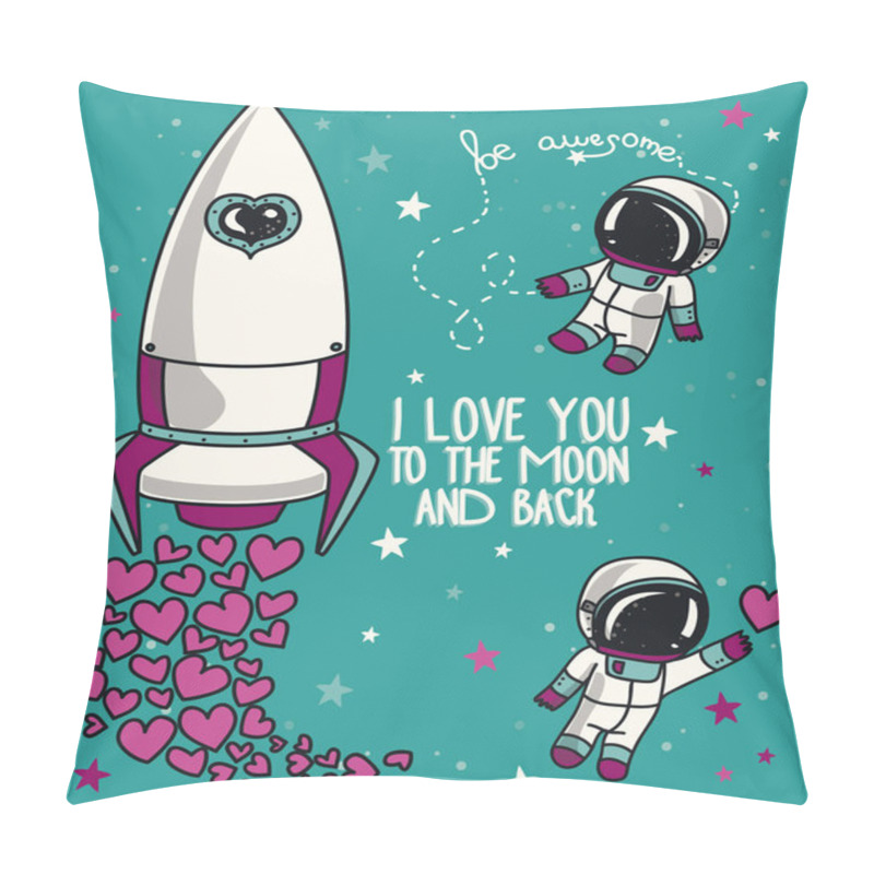 Personality  Cute Doodle Spaceship And Astronauts For Valentine's Day, Cosmic Vector Illustration Pillow Covers