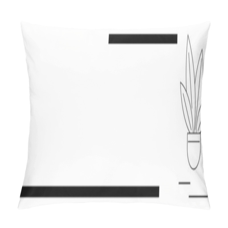 Personality  Black Horizontal Lines At Varying Lengths And A Simple Potted Plant With Three Leaves. Ideal For Modern Home Decor, Minimalism Art, Graphic Design Inspiration, Nature Themes, Abstract Compositions Pillow Covers