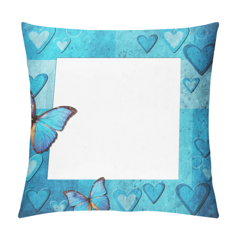 Personality  Blue Grange Frame With Hearts For Design Pillow Covers