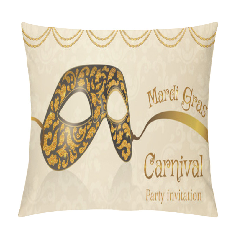 Personality  Vector Carnival Mask With Shiny Texture. Invitation Card, Welcome To Carnival. Vector Illustration EPS 10. Pillow Covers