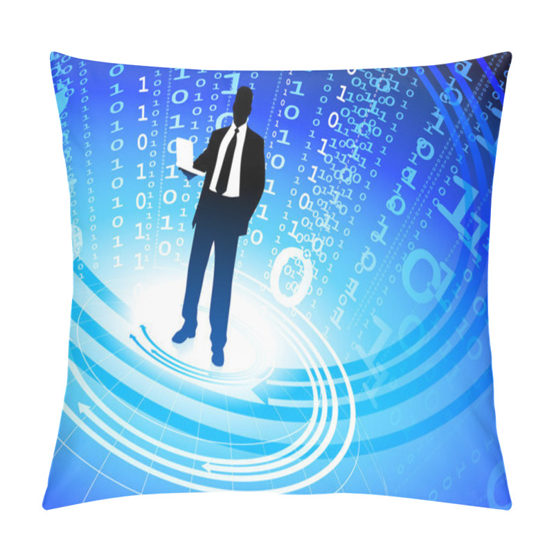 Personality  Businessman On Abstract Binary Code Background Pillow Covers