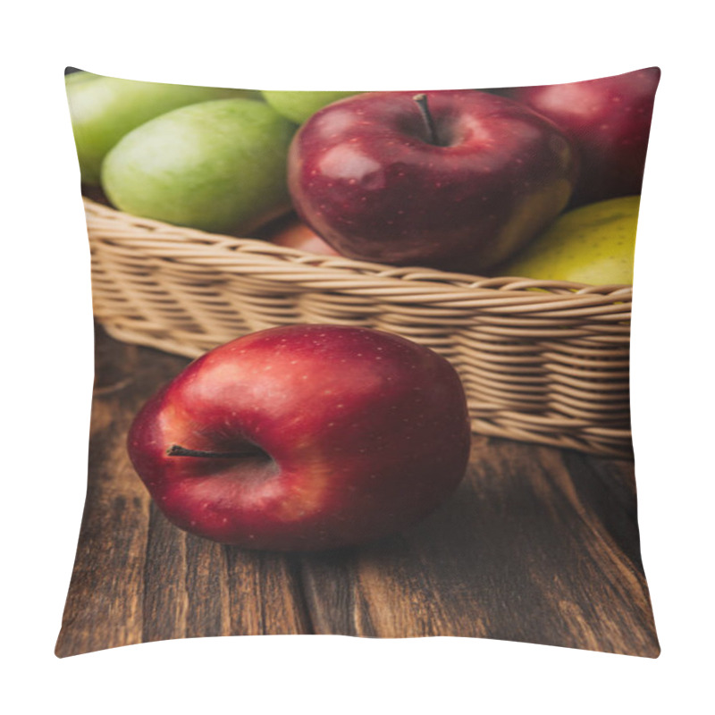 Personality  Red Delicious Apple With Fruit Wicker Basket At Background Pillow Covers