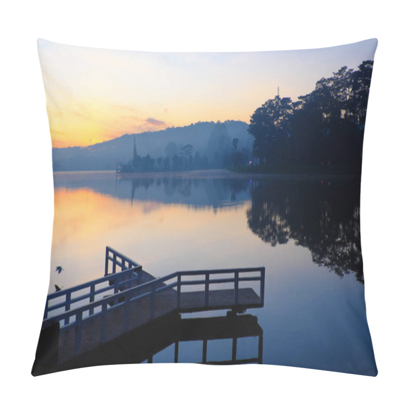 Personality  Small Bridge Reflect On Lake At Sunrise Pillow Covers