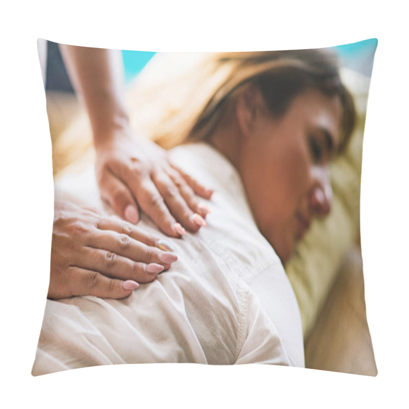 Personality  Reiki Therapist Balancing Chakras. Energy Healing Concept. Pillow Covers