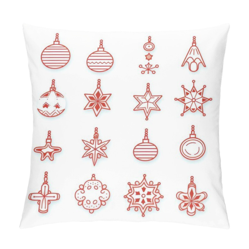 Personality  A Collection Of Festive Red Holiday Ornaments, Featuring Various Shapes And Designs, Perfect For Seasonal Decorations. Pillow Covers