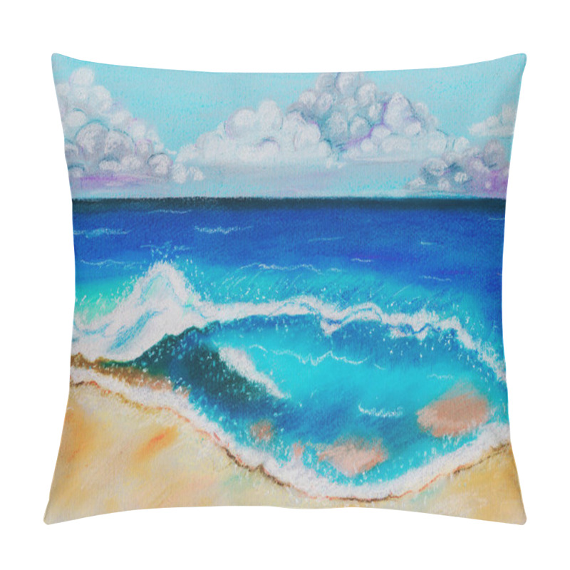 Personality  Seascape, Wave With Sea Foam,blue Sea To The Horizon, Fluffy Clouds In The Sky, Sandy Beach,sandy Beach.dry Pastel Pillow Covers