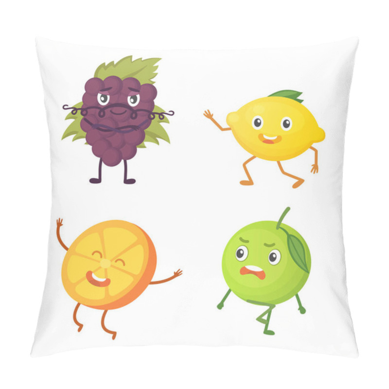 Personality  Set Of Cute Cartoon Fruit. Vector Illustration With Funny Characters. Funny Fresh Food Time. Pillow Covers