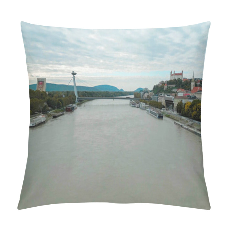 Personality  Aerial Drone Photo Of The Danube River With Most SNP And Bratislava Castle In The Background Pillow Covers