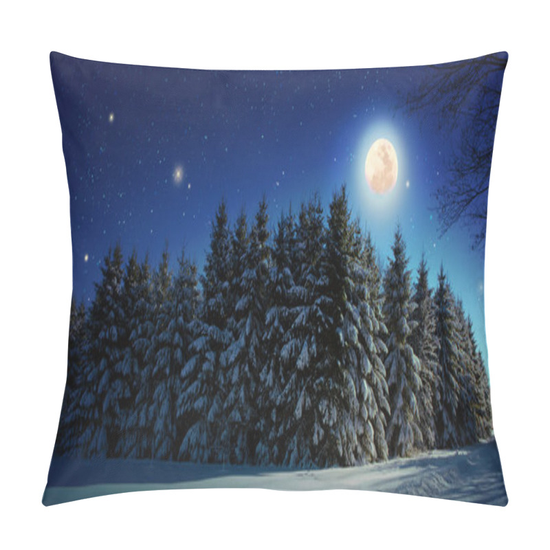 Personality  Christmas Background With Stars And Big Moon In Winter Forest. Pillow Covers