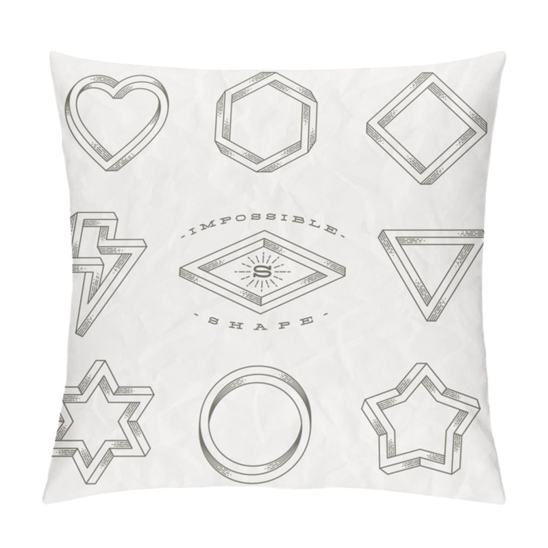 Personality  Vector Set Of Line Art Tattoo Style Impossible Shapes On A Crumpled Paper Background Pillow Covers