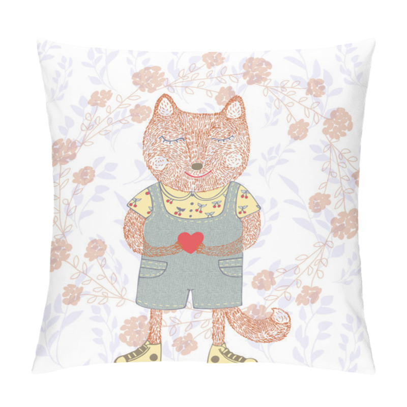 Personality  Cute Fox Holding A Heart Pillow Covers