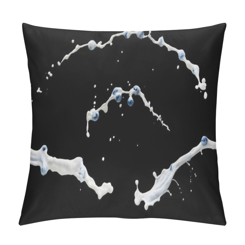 Personality  Splashing Milk With Blueberries On Black Background Pillow Covers