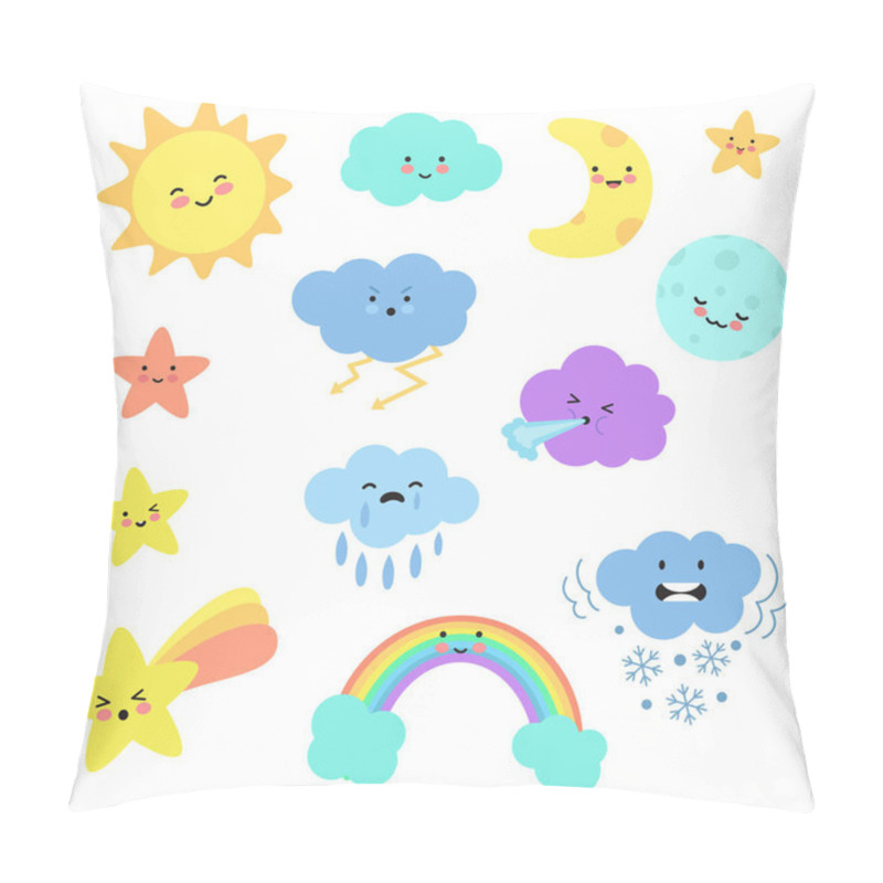 Personality  Clouds And Celestial Bodies Smiling And Feeling Sadness Vector Set Pillow Covers