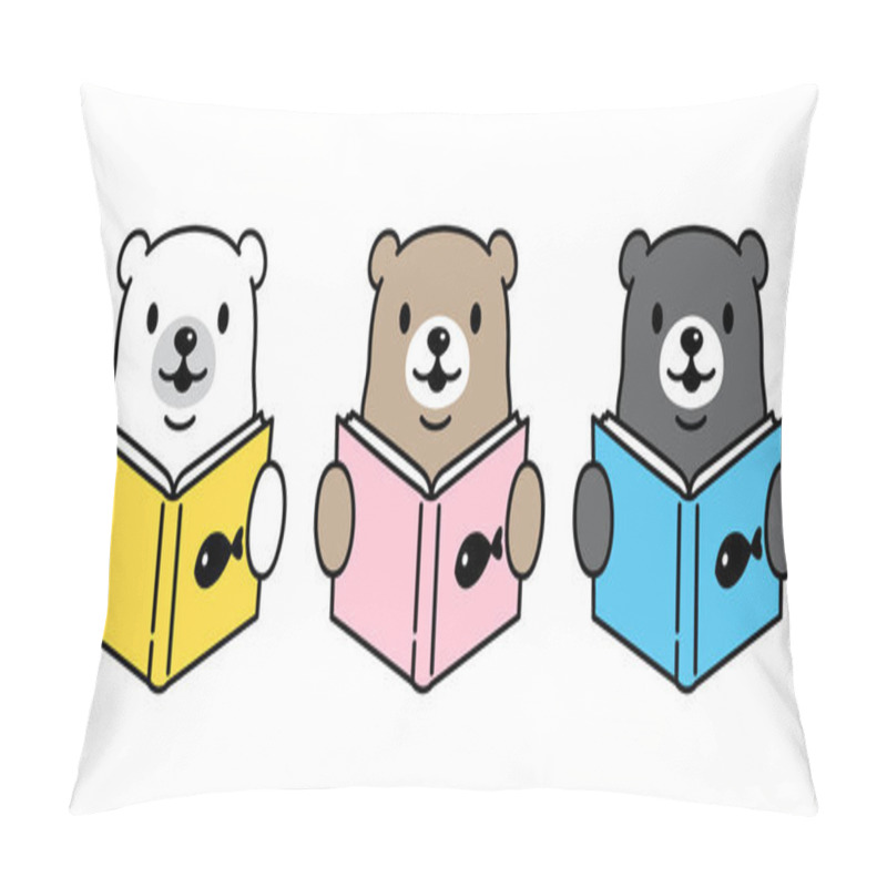 Personality  Bear Vector Polar Bear Icon Logo Reading Book Cartoon Character Illustration Clip Art Pillow Covers