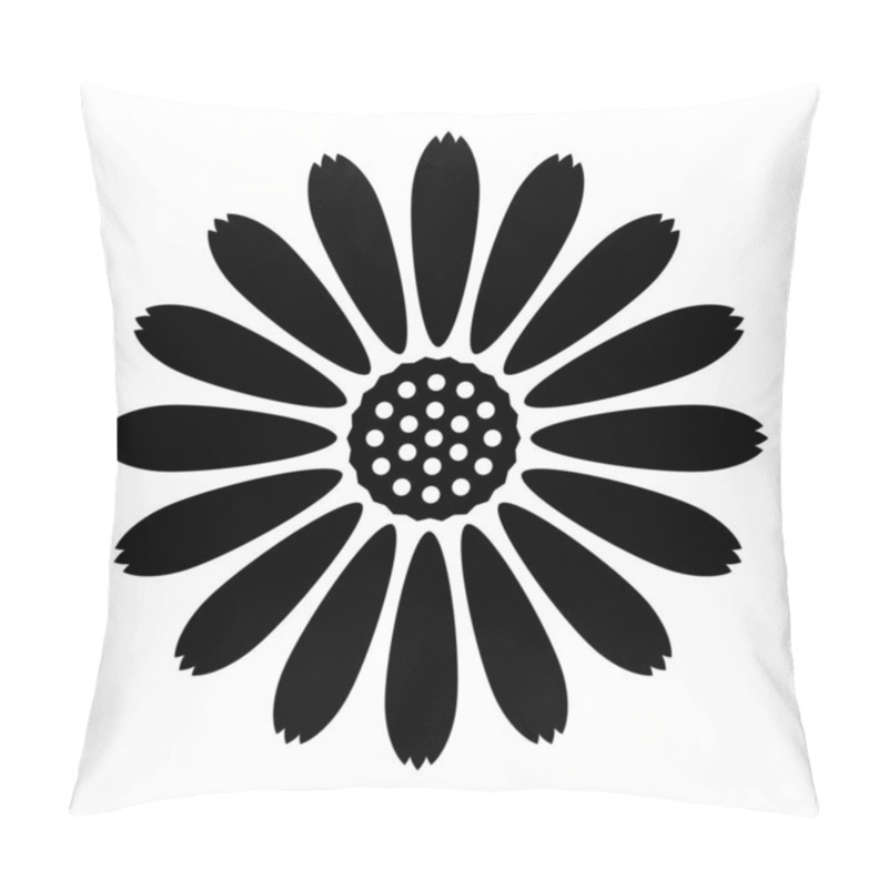 Personality  Abstract Camomile Shape. Black Camomile Flower Print. Black Flower With Center And Petals Top View. Vector Illustration For  Logo, Icon, Decoration, Wrapping Design. Pillow Covers