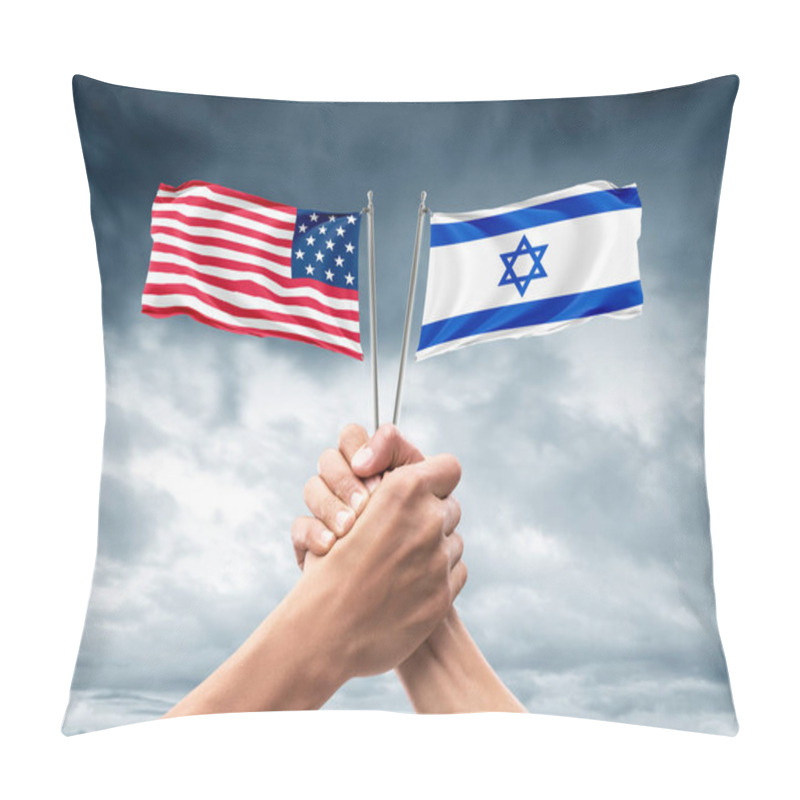 Personality  Flag Of United States Of America (USA) And Israel, Allies And Friendly Countries, Unity, Togetherness, Handshake, Support Pillow Covers