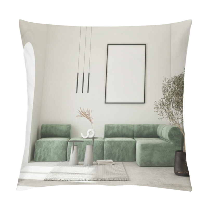 Personality  Mock Up Poster Frame In Modern Interior Background, Living Room, Minimalistic Style, 3D Render, 3D Illustration Pillow Covers