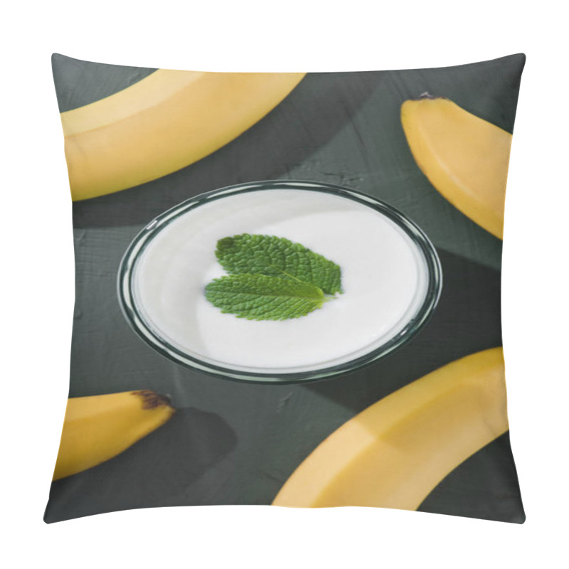 Personality  Top View Of Bananas And Milkshake With Mint On Table Pillow Covers