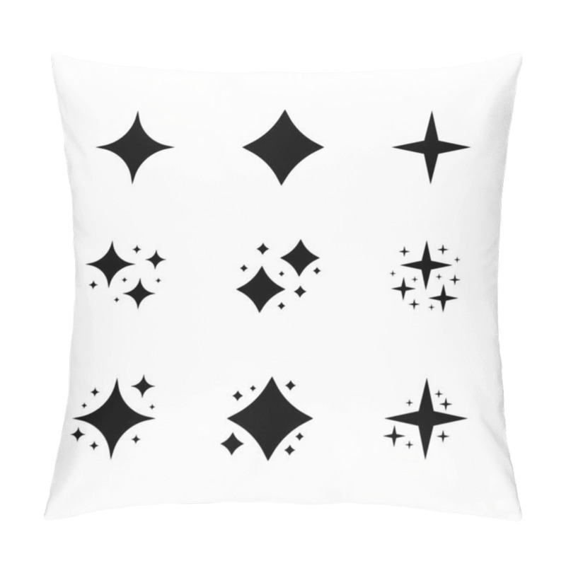 Personality  Black Sparkles Symbols Vector. The Set Of Original Vector Stars Sparkle Icon. Bright Firework, Decoration Twinkle, Shiny Flash. Vector Illustration. Pillow Covers