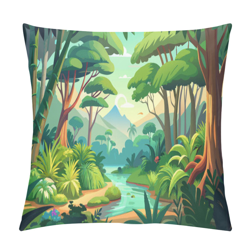 Personality  Jungle With River Landscape Vector Design Pillow Covers