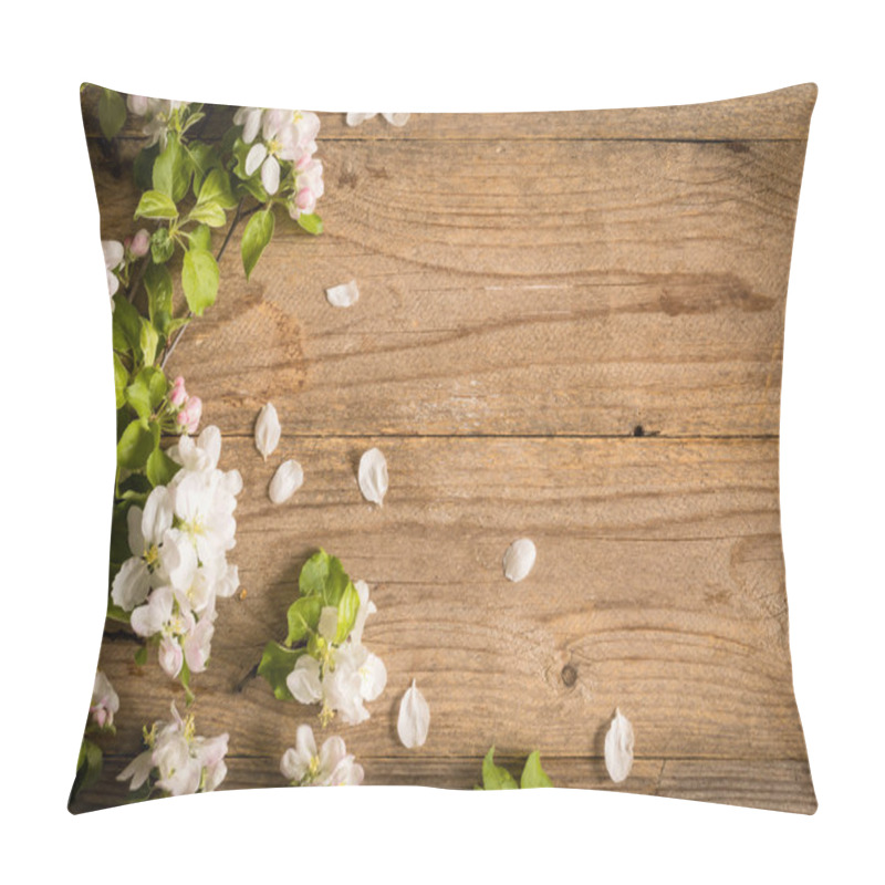 Personality  Apple Blossom / White Flowers Wooden Background / Post Card Template Pillow Covers