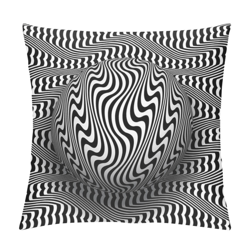 Personality  Trippy Sphere On Wavy Patterned Surface. Vector Black White Optical Art Illustration. Pillow Covers