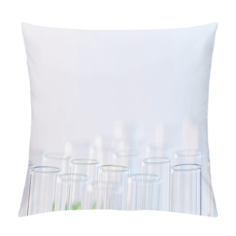 Personality  Selective Focus Of Glass Test Tubes With Samples Isolated On White Pillow Covers