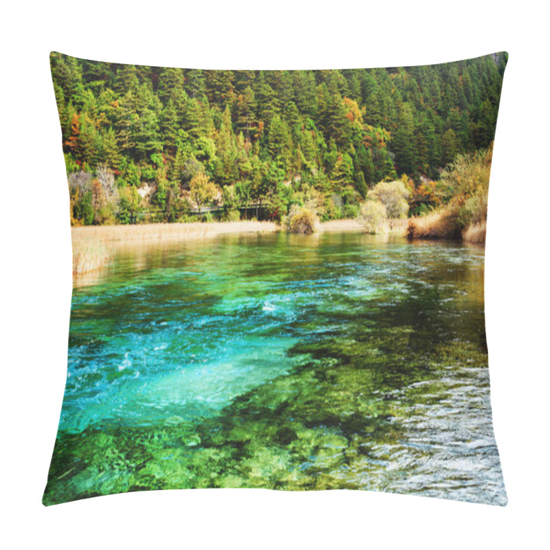 Personality  Beautiful River With Azure Crystal Water Among Evergreen Woods Pillow Covers