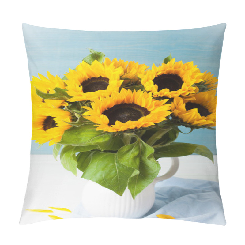 Personality  Beautiful Sunflowers Bouquet In White Vase Pillow Covers