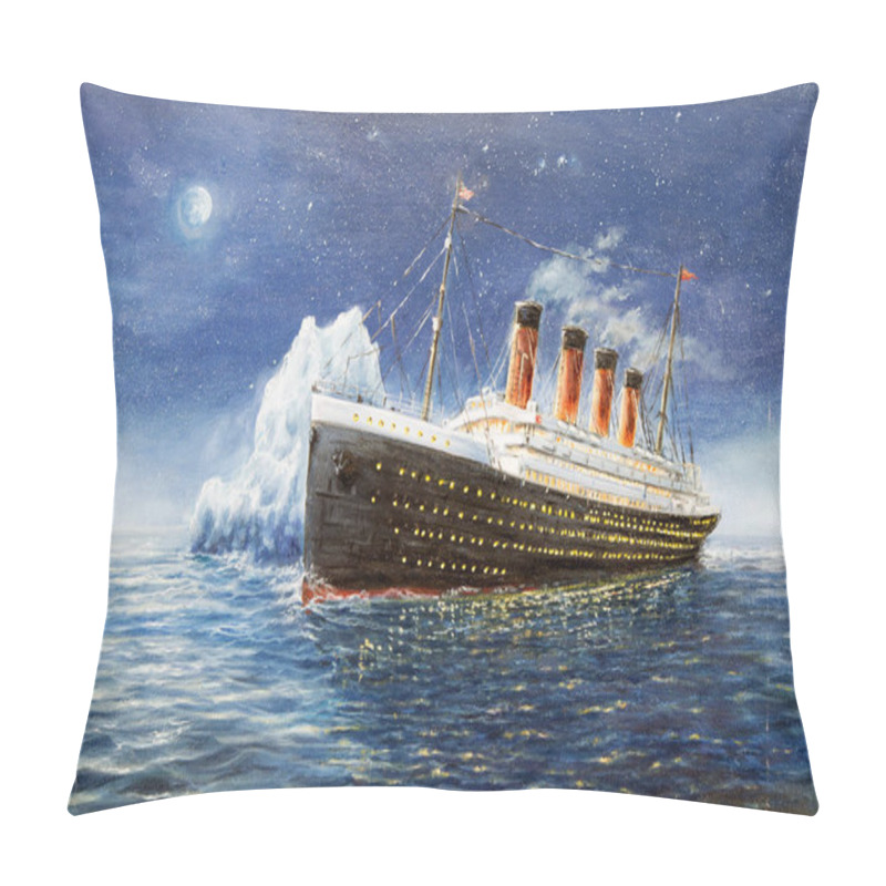 Personality  Original Oil Painting Of Titanic And Iceberg In Ocean At Night On Canvas.Full Moon And Stars.Modern Impressionism Pillow Covers