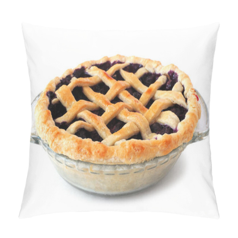 Personality  Homemade Blueberry Pie With Lattice Pastry Isolated On A White Background. Side View. Pillow Covers