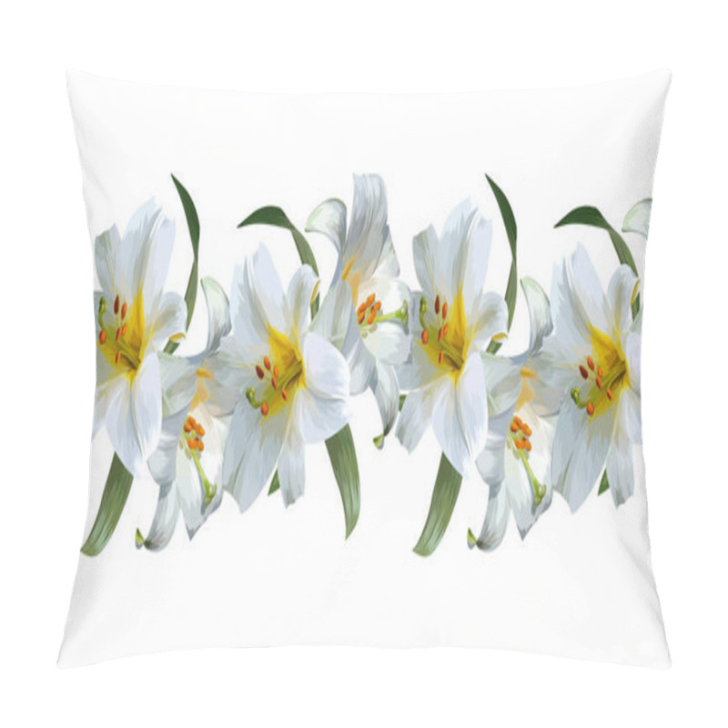 Personality  White Lily Vector Illustration Seamless Pattern Pillow Covers