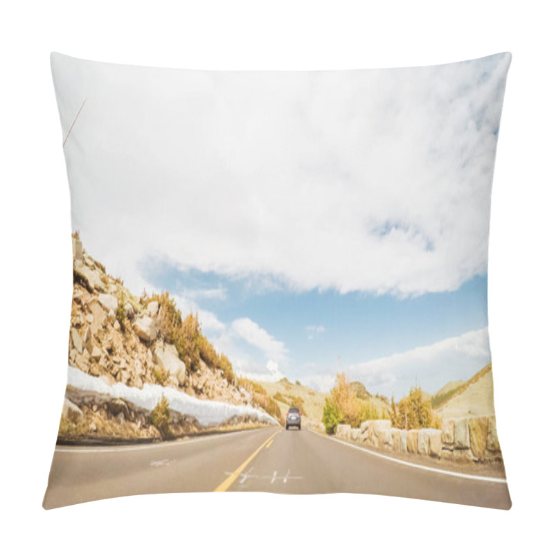 Personality  Driving On Trail Ridge Road On Openning Weekend Of The Season In Rocky Mountain National Park. Pillow Covers