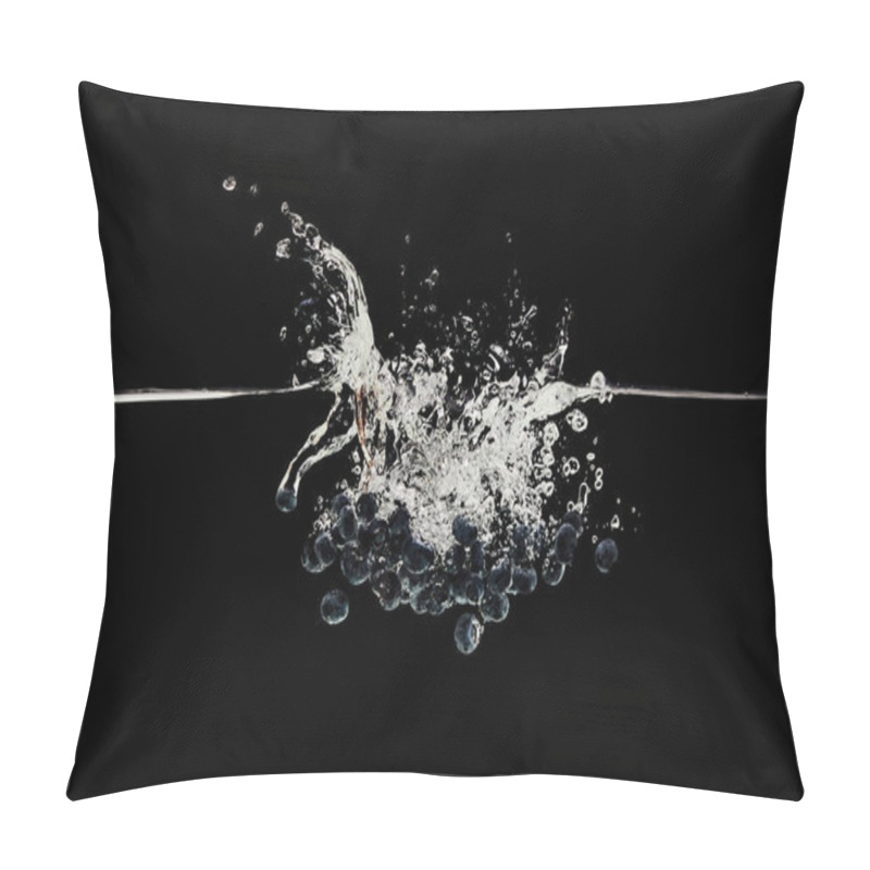 Personality  Organic Ripe Blueberries Falling In Water With Splash Isolated On Black Pillow Covers