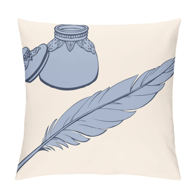 Personality  Vector Drawing Pen And Inkwell Pillow Covers