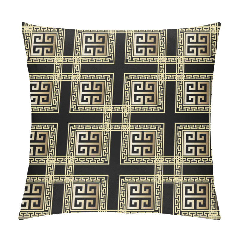 Personality  Geometric Greek Vector 3d Seamless Pattern. Ornamental Ornate Background. Geometry Repeat Checkered Backdrop. Greek Key Meanders Ancient Ornament With Geometrical Shapes, Squares, Stripes, Borders.  Pillow Covers