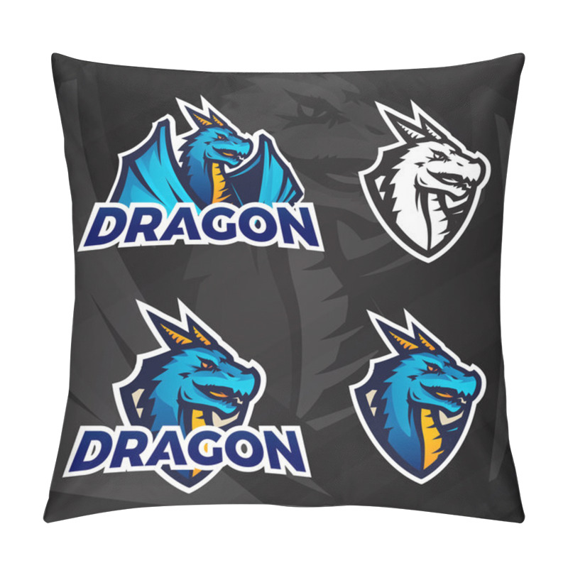 Personality  Creative Dragon Logo Concept. Sport Mascot Design. College League Insignia, Asian Beast Sign, Dragons Illustration, School Football Team Vector On Dark Background Pillow Covers