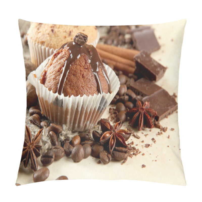 Personality  Tasty Muffin Cakes With Chocolate, Spices And Coffee Seeds Pillow Covers