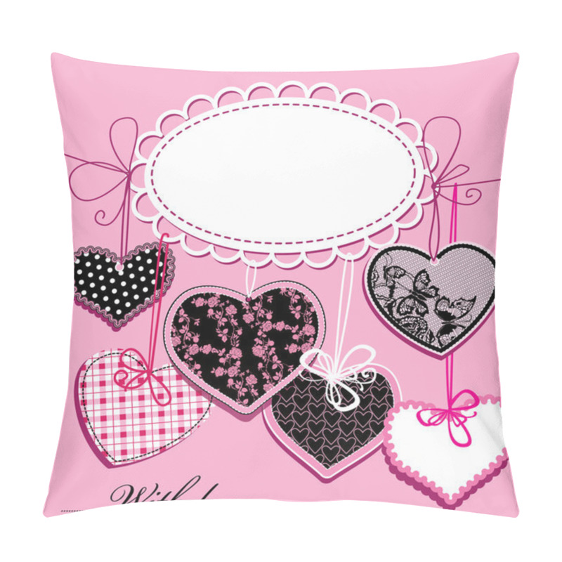 Personality  Holiday Background With Black And Pink Ornamental Hearts And Oval Frame For Your Text Pillow Covers