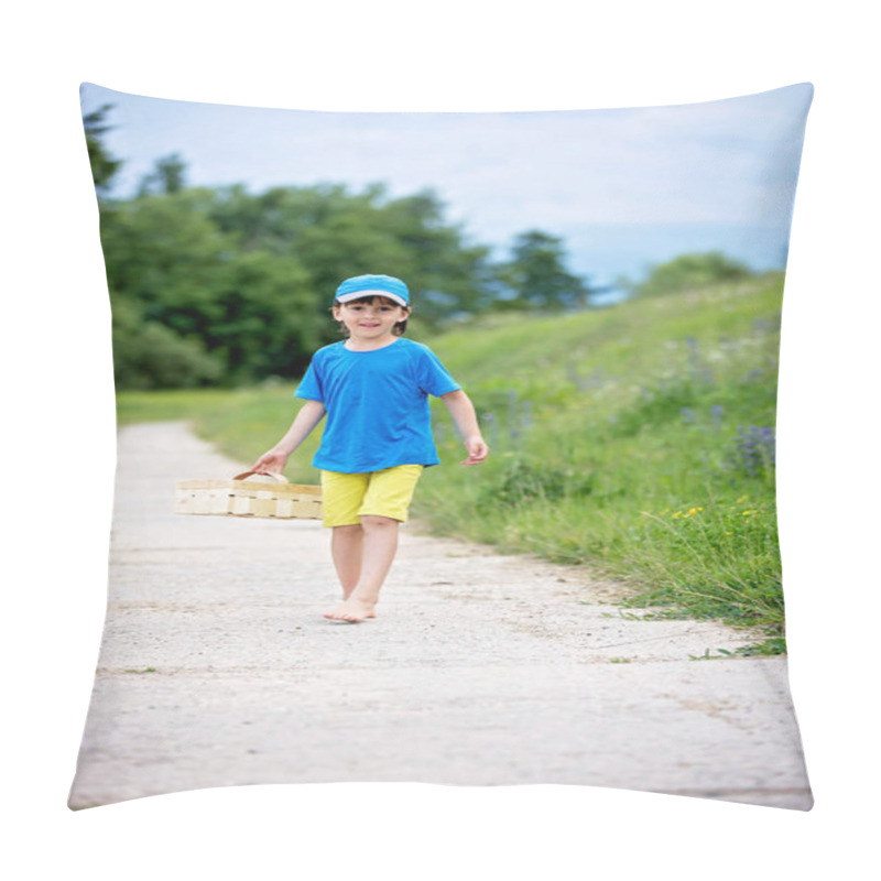 Personality  Sweet Adorable Little Child, Boy Eating Strawberries, Summertime Pillow Covers