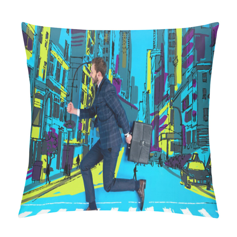 Personality  Handsome Businessman In Suit Crossing Road With Briefcase Pillow Covers