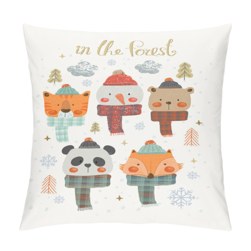 Personality  Set Of Christmas Woodland Cute Animals , Forest Animals ,Can Be Used For Baby T-shirt Print, Fashion Print Design, Kids Wear, Baby Shower Celebration Greeting And Invitation Card. Pillow Covers