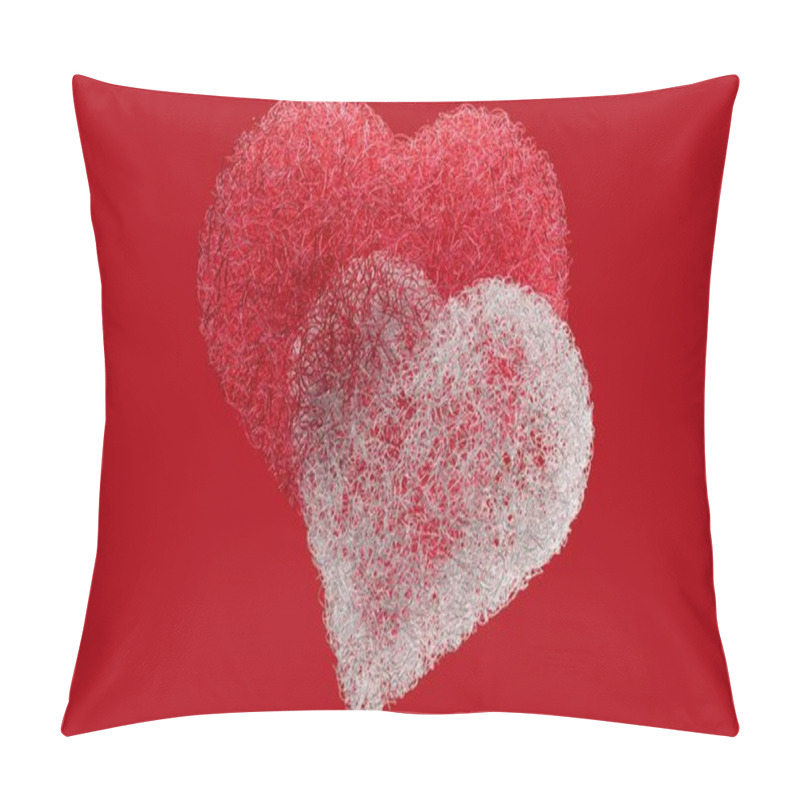 Personality  Three Textured Hearts In Red And White Against A Vibrant Red Background. Pillow Covers